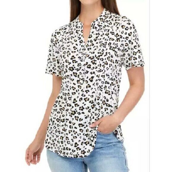 Kim Rogers Short Flutter Sleeve Henley Top MEDIUM (2121) - Picture 1 of 7